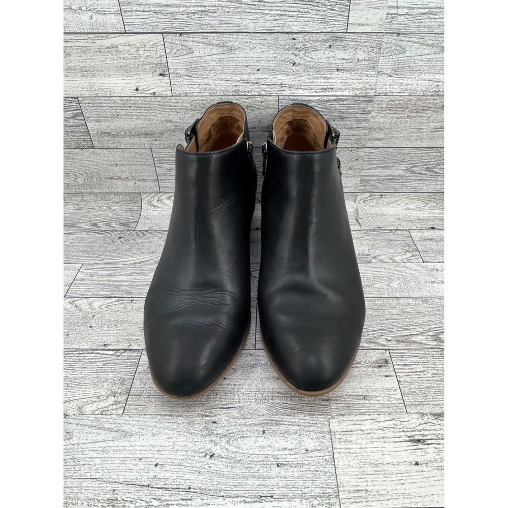Clarks Black‎ Leather Ankle Boots Buckle Side Zip Block Heel Women US 8